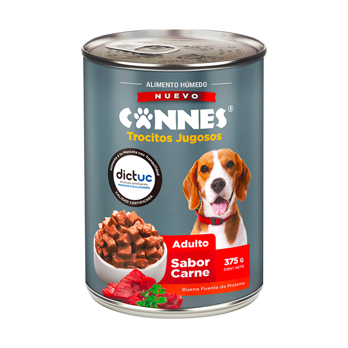 Alimento húmedo perro Cannes sabor carne 375 Grs