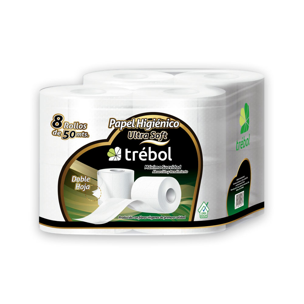 Papel Higiénico Trebol Ultra Soft Doble Hoja  8 rollos 50 mts