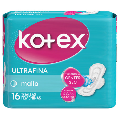 Toalla Femenina Kotex Ultra Fina Dimple Dia Malla X16Ud 
