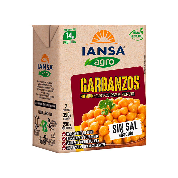 Garbanzos Iansa Agro listos para servir 390 Grs (230 Grs Drenado)