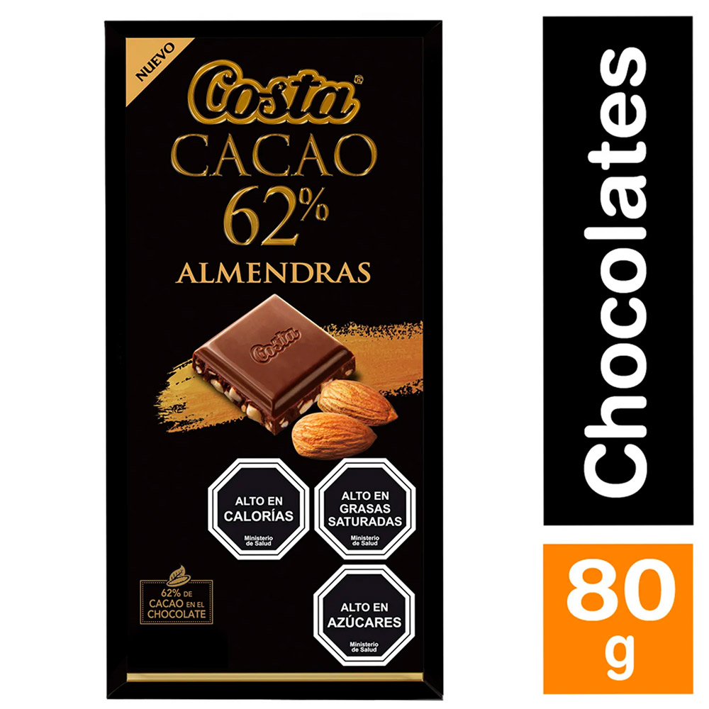 Chocolate Costa 62 % Cacao Almendra 80 Gr.