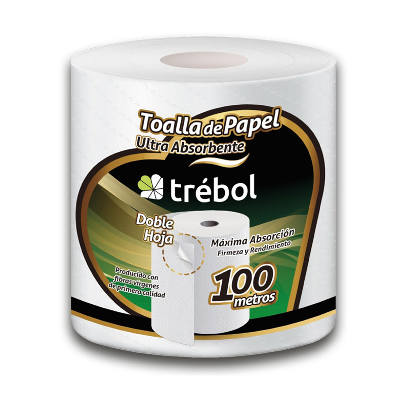 Toalla Papel Trébol Doble Hoja Rollo 100 mts