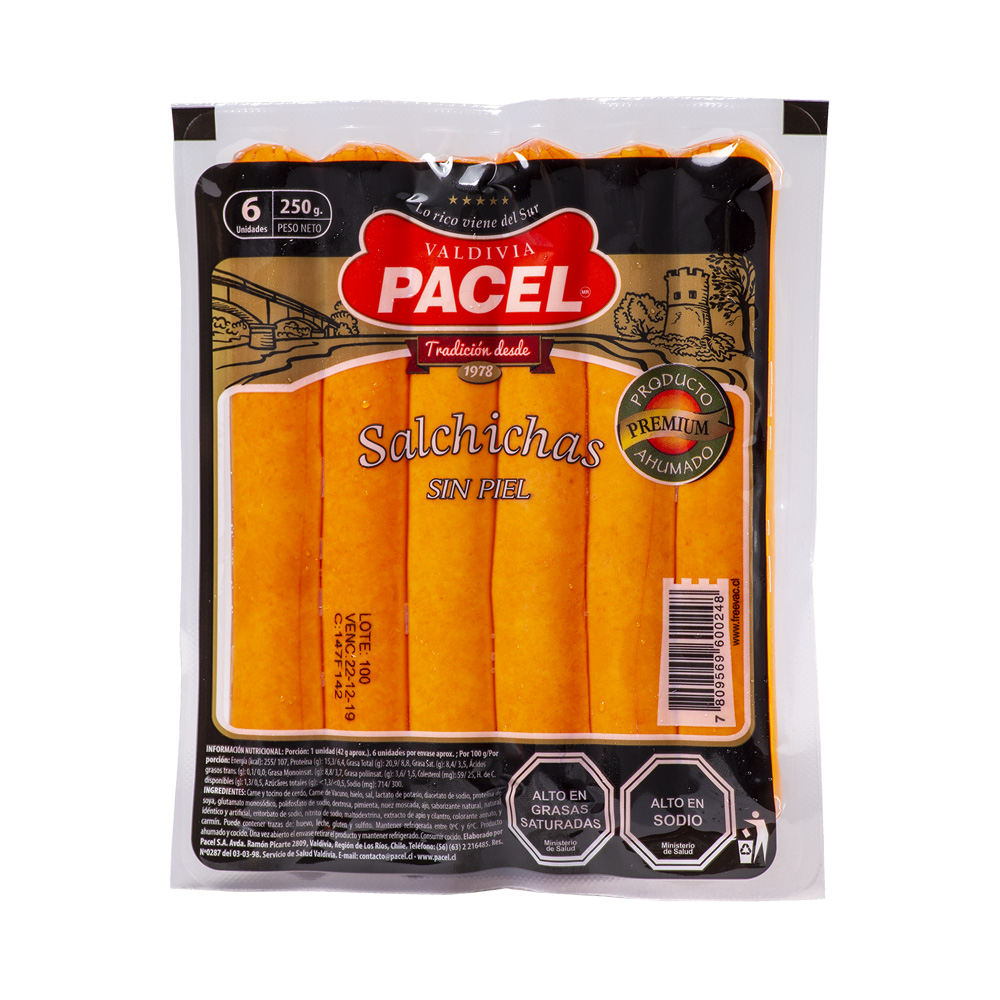 Salchichas Sin Piel Pacel 250 Grs
