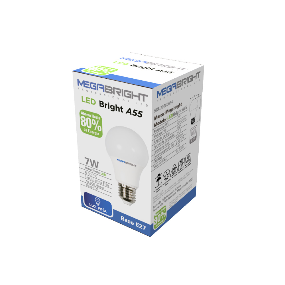 Amp Led Megabright A55 Clásica 7W 6400K Un