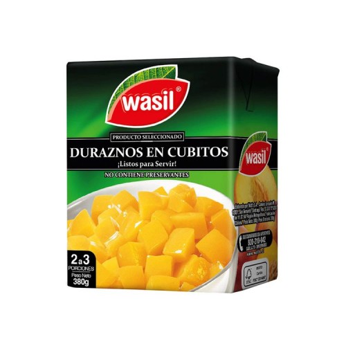 Duraznos Wasil Cubitos Tetra 380 Grs (200 Grs Drenado)