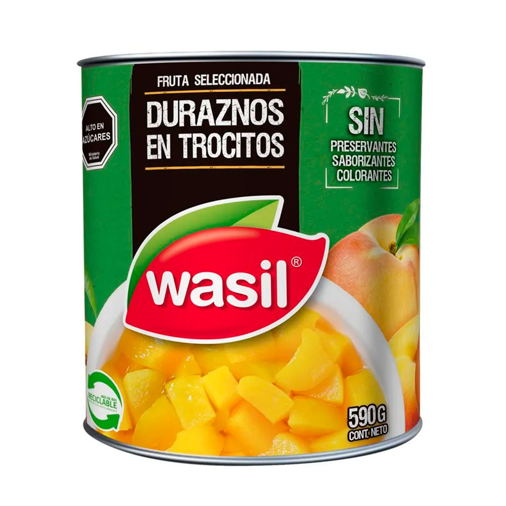 Duraznos Wasil Cubitos 560 Grs (340 Grs Drenado)