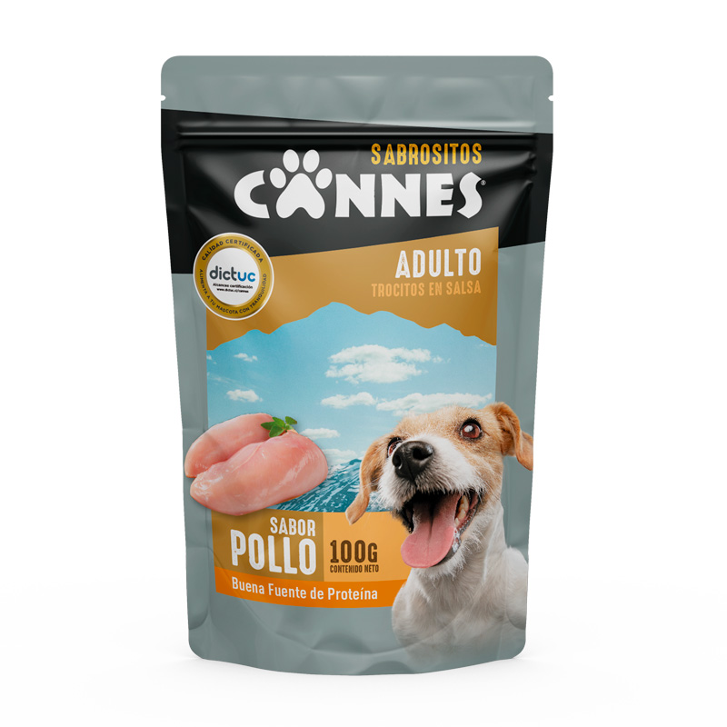Alimento húmedo perro Cannes pouch sabor pollo 100 grs