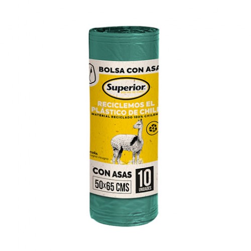 Bolsa Basura Superior Con Asas 50x65 cms.  rollo 10 und