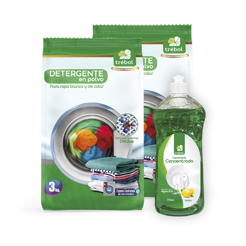 Pack 2 Detergentes 3 kg + Lavalozas 750 ml Trébol