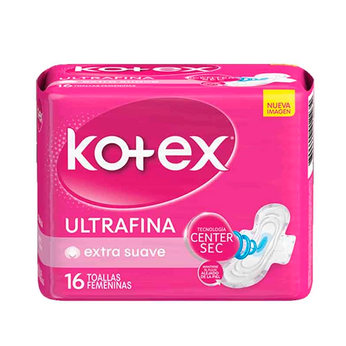 Toalla Femenina Kotex Ultra Fina Simple Dia Suave X16 