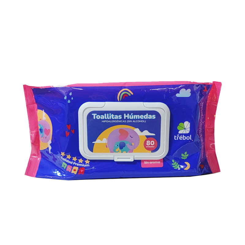 Toallitas Húmedas Sin Alcohol 80 unidades Trebol