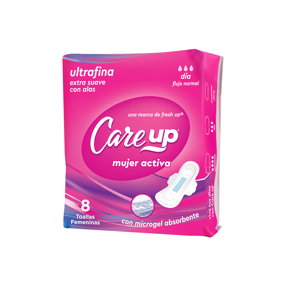 Toalla Higiénica Care Up  de Día Femenina Ultradelgada con alas x 8 Unidades