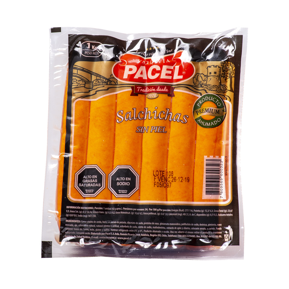 Salchichas Sin Piel Pacel 1 Kilo