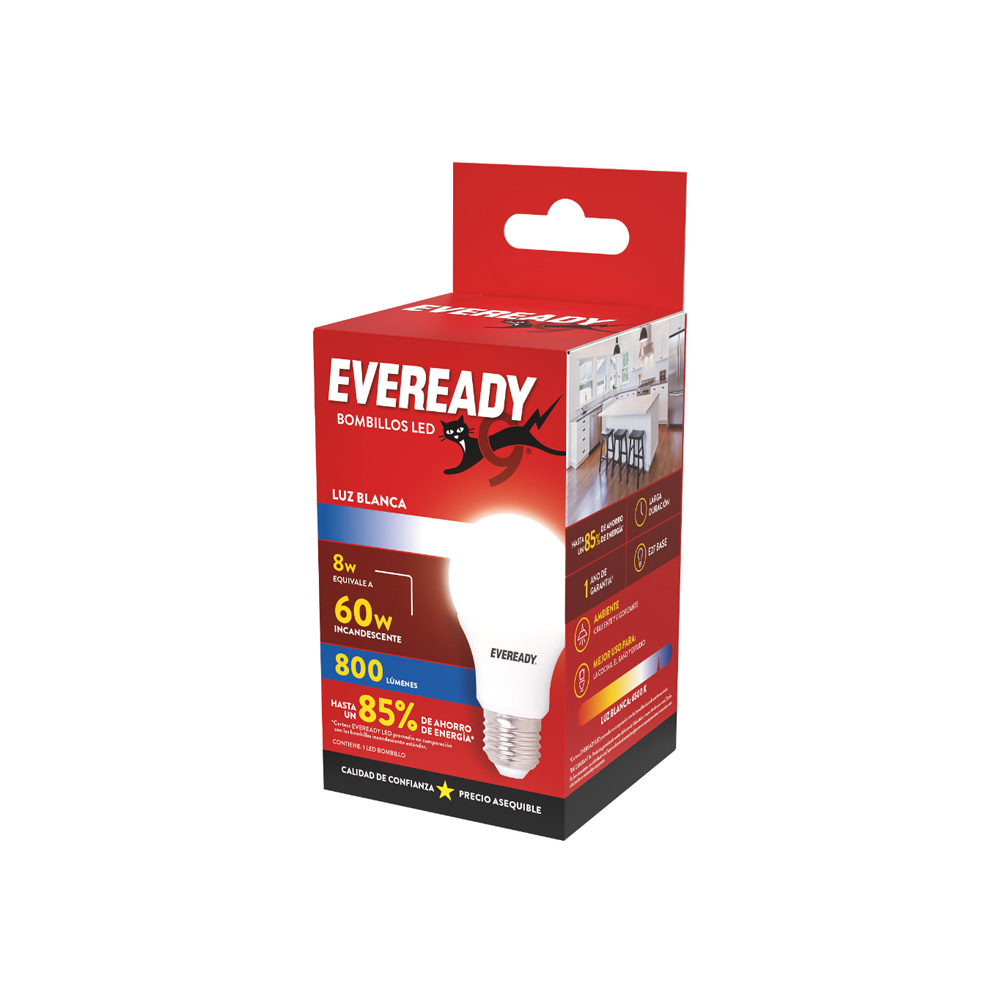 Ampolleta Led Eveready 8W 220-240V 10 un Fría