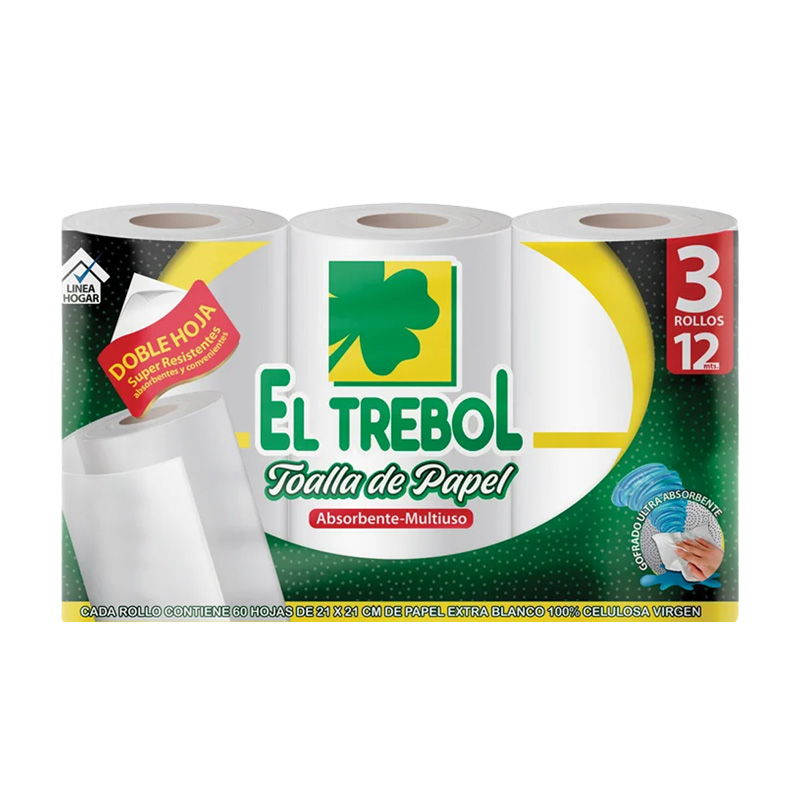 Toalla de Papel El Trebol D/H 3 Rollos x 12 mt. c/u