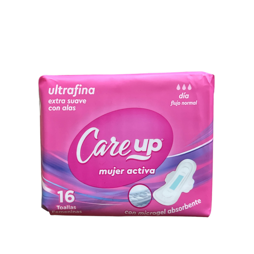 Toalla Higiénica Care Up Ultradelgada Dia Con Alas 16 Unidades