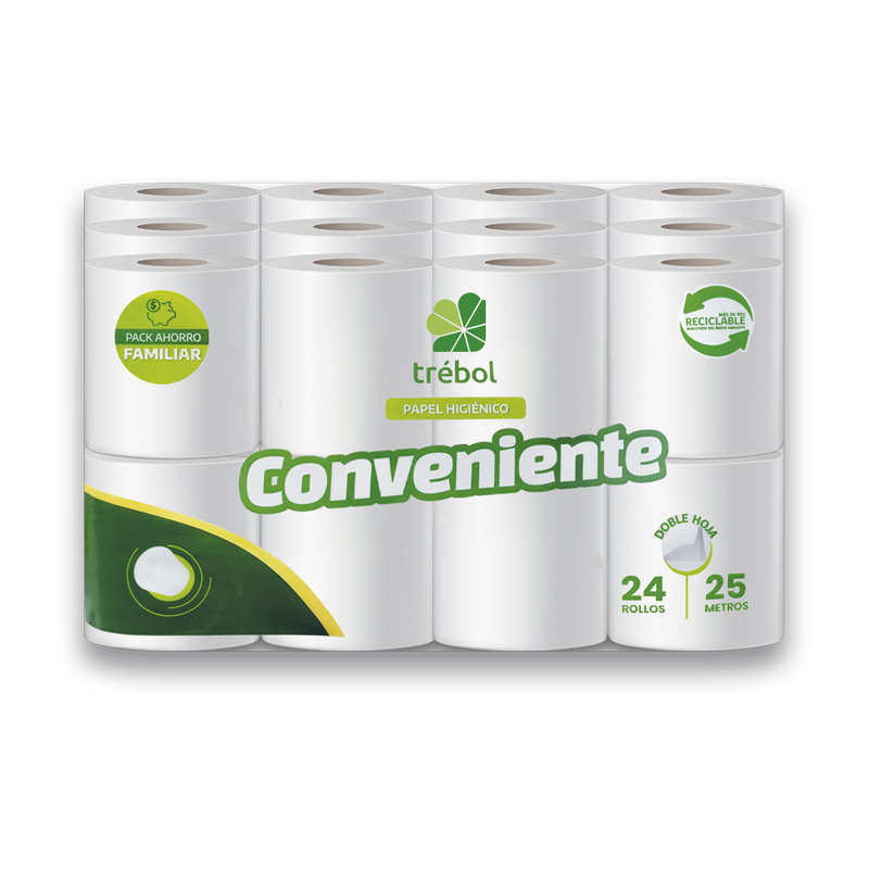 Papel Higiénico El Trébol D/H 25 mt Conveniente 24 Rollos 