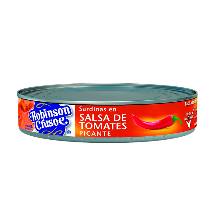 Sardinas Robinson Crusoe Salsa Picante Ovalada 425 Grs (280 Grs Drenado)