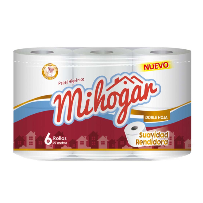 Papel Higiénico Mi Hogar Doble Hoja  6 rollos  27 mts
