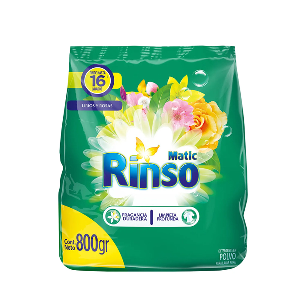 Detergente Rinso Polvo Lirios y Rosas 800 grs