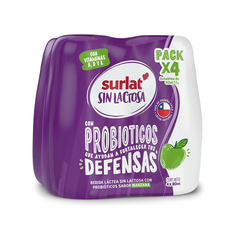 Probiótico Surlat Manzana Sin Lactosa 4x80 ml