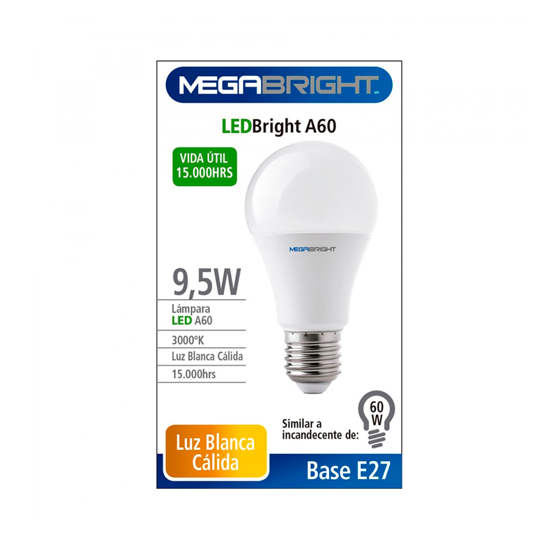 Ampolleta Led Megabright Luz Cálida 9.5W 