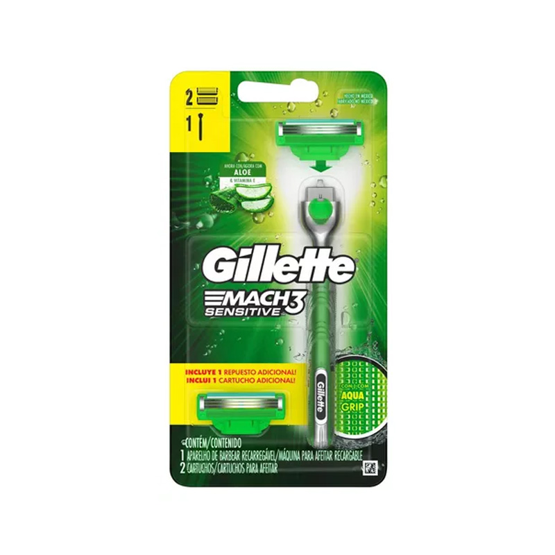 Maq Afeitar Mach3 Aqua Sensitive Mas 2 Cartones