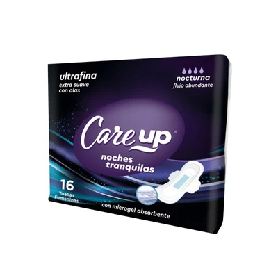 Toalla Higiénica Ultradelgada Care Up Noche Con Alas 16 Und