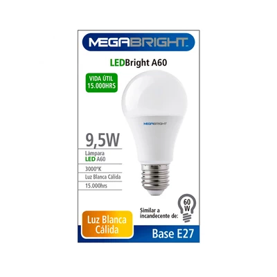 Ampolleta Led Megabright Luz Cálida 9.5W 