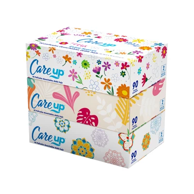 Pañuelo Desechable Care Up Doble Hoja 3 cajas x 90 Hojas c/u.
