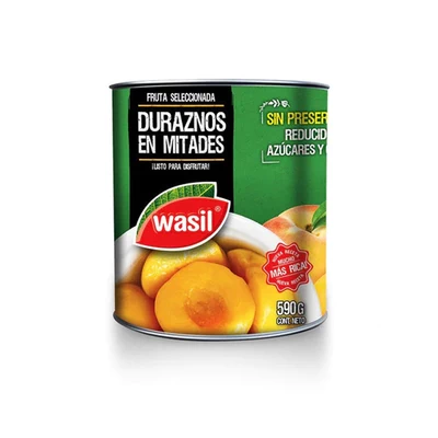 Duraznos Wasil Mitades 590 Grs (340 Grs Drenado)