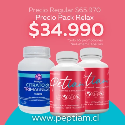 Pack Relax: 2 frascos de NiuPetiam Cápsulas de 120 caps c/u + Citrato de TriMagnesio 1500mg Frasco de 120 cápsulas
