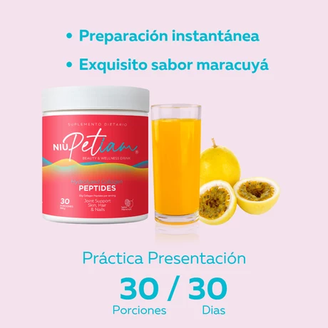 NiuPetiam 30 porciones Colágeno Hidrolizado en polvo, sabor maracuyá, 30 porciones para 30 días. Aporta proteinas, vitaminas, minerales y antioxidantes - vista alternativa