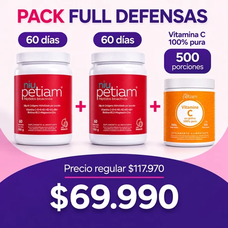 PACK FULL DEFENSAS: 2 NiuPetiam Polvo 60p + Vitamina C 500g
