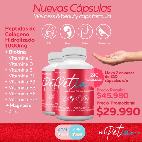 Cápsulas de Colágeno Hidrolizado con Vitaminas y Minerales 2 frascos de 120 caps c/u