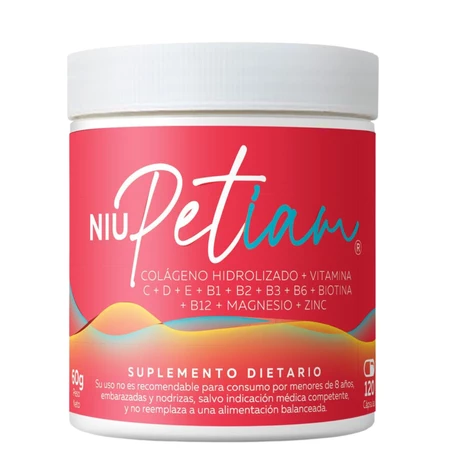 NiuPetiam 30 porciones Colágeno Hidrolizado en polvo, sabor maracuyá, 30 porciones para 30 días. Aporta proteinas, vitaminas, minerales y antioxidantes