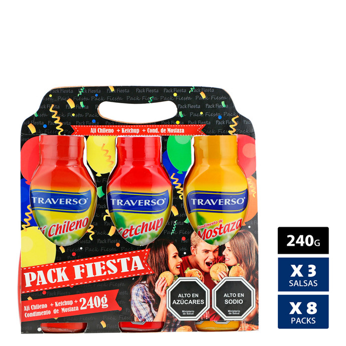 Pack Fiesta - Caja 8 Unidades - Pack Fiesta (Ketchup, Mostaza y Aji Chileno Crema)