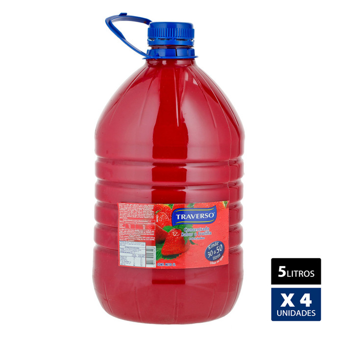 Jugo Concentrado Frutilla 5lt - Caja 4 Unidades - Jugo Concentrado Sabor Frutila