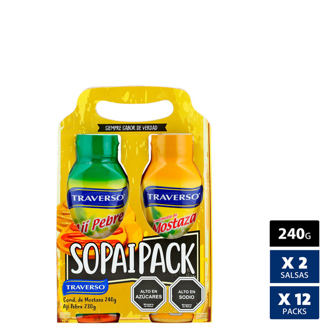 Sopaipack - Caja 12 Unidades - Sopaipack (Mostaza 240 g y Aji Pebre 230 g)