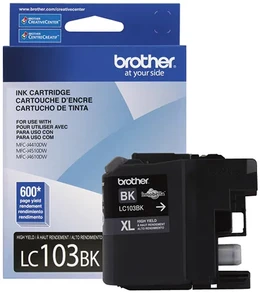 Cartucho de tinta  Brother LC103BK Alto rendimiento, hasta 600 páginas, Negro 