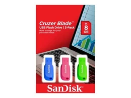Pendrive SanDisk Cruzer Blade 32GB (3 Pack), USB 2.0, Azul, Verde, Rosa