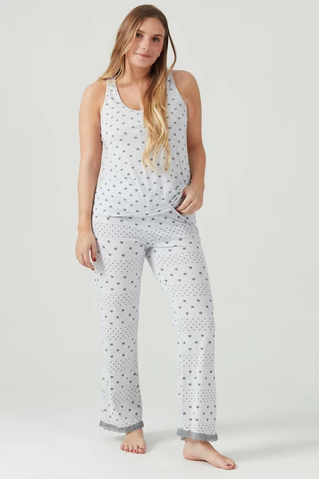 Pijama New Heart Pantalon Largo Gris