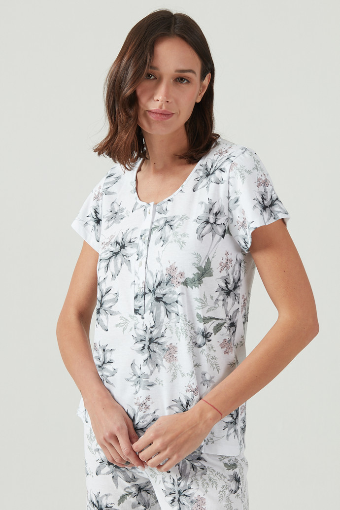 Pijama Cuore Nacional Blanco Estampado - Pijama de Mujer Blanco Estampado 1.jpg