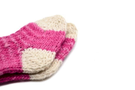 Par de calcetines niños en lana natural - Fucsia y blanco