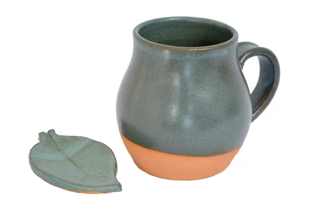 Tazón redondeado turquesa con hojita porta té