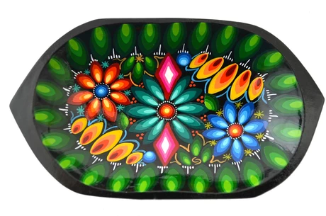 Pocillo ovalado con flores y borde verde