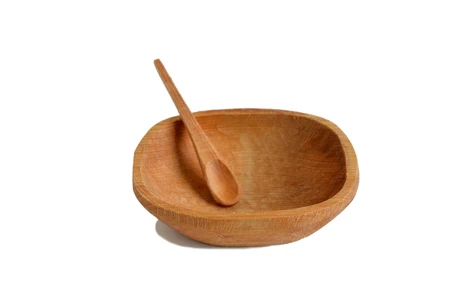 Pocillito semi rectangular en raulí con cucharita