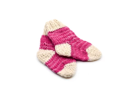 Par de calcetines niños en lana natural - Fucsia y blanco