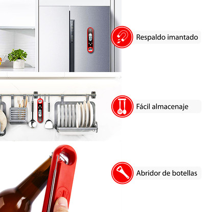 Termómetro plegable BBQ con imán y destapador - outlet
