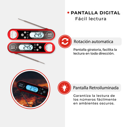 Termómetro plegable BBQ con imán y destapador - outlet